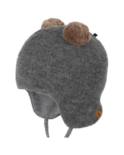 Cappellino con Pompon - Grigio - 100% Lana Merino Bio GOTS