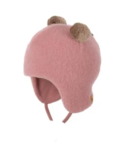 Cappellino con Pompon - Rosa - 100% Lana Merino Bio GOTS