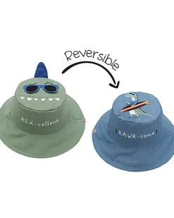 Cappello Estivo Reversibile Anti-UV SPF 50+ - Dino+Dinosauro Surfista - 100% Cotone