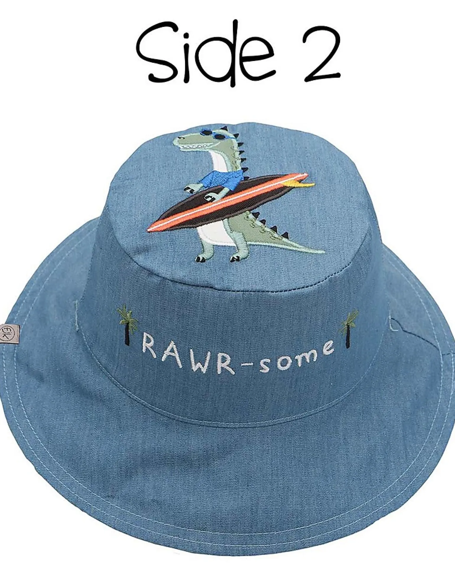 Cappello Estivo Reversibile Anti-UV SPF 50+ - Dino+Dinosauro Surfista - 100% Cotone