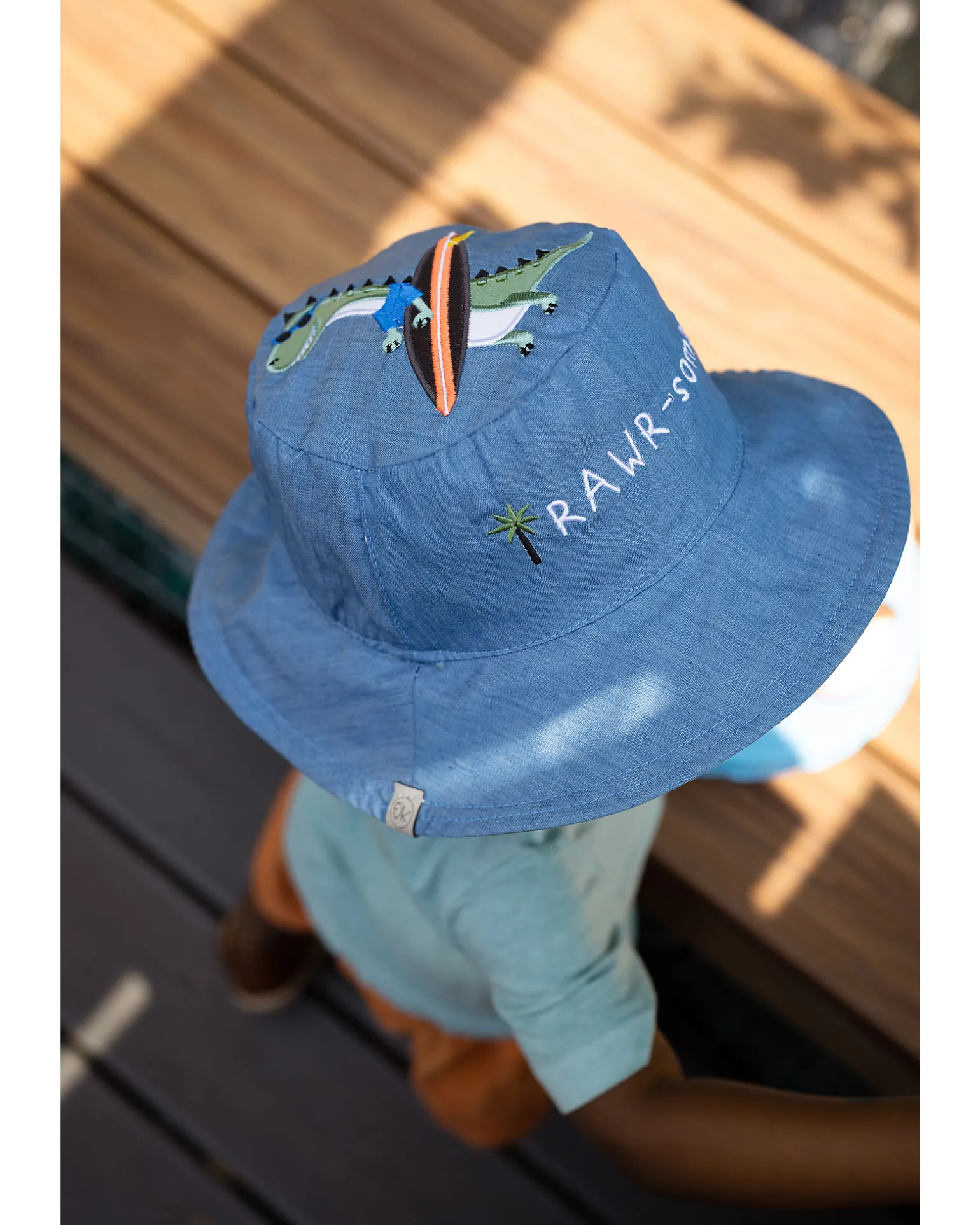 Cappello Estivo Reversibile Anti-UV SPF 50+ - Dino+Dinosauro Surfista - 100% Cotone