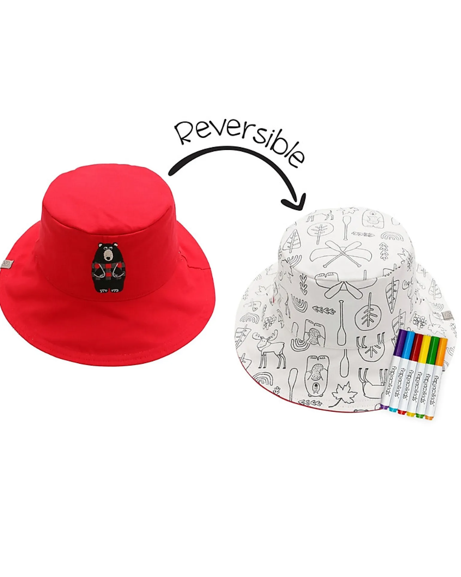 Cappello Estivo Reversibile da Colorare con Pennarelli - 100% Cotone - Orso