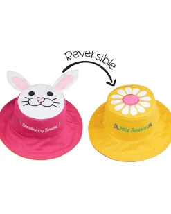 Cappello Estivo Reversibile Anti-UV SPF 50+, Coniglietto+Margherita - 100% cotone