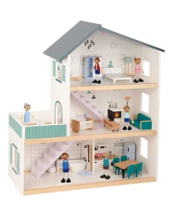 Casa delle Bambole in Legno - 31 Pezzi - 63 x 22,5 x 69,8 cm - 3+ Anni