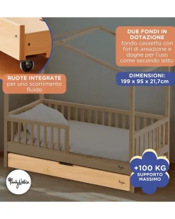 Cassettone/Letto Estraibile Montessori Evi per Letti 200 x 90 cm - Doghe incluse