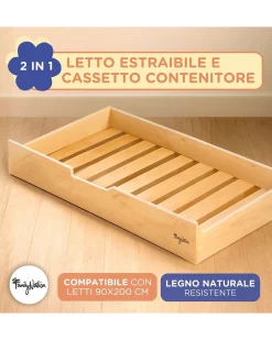Cassettone/Letto Estraibile Montessori Evi per Letti 200 x 90 cm - Doghe incluse
