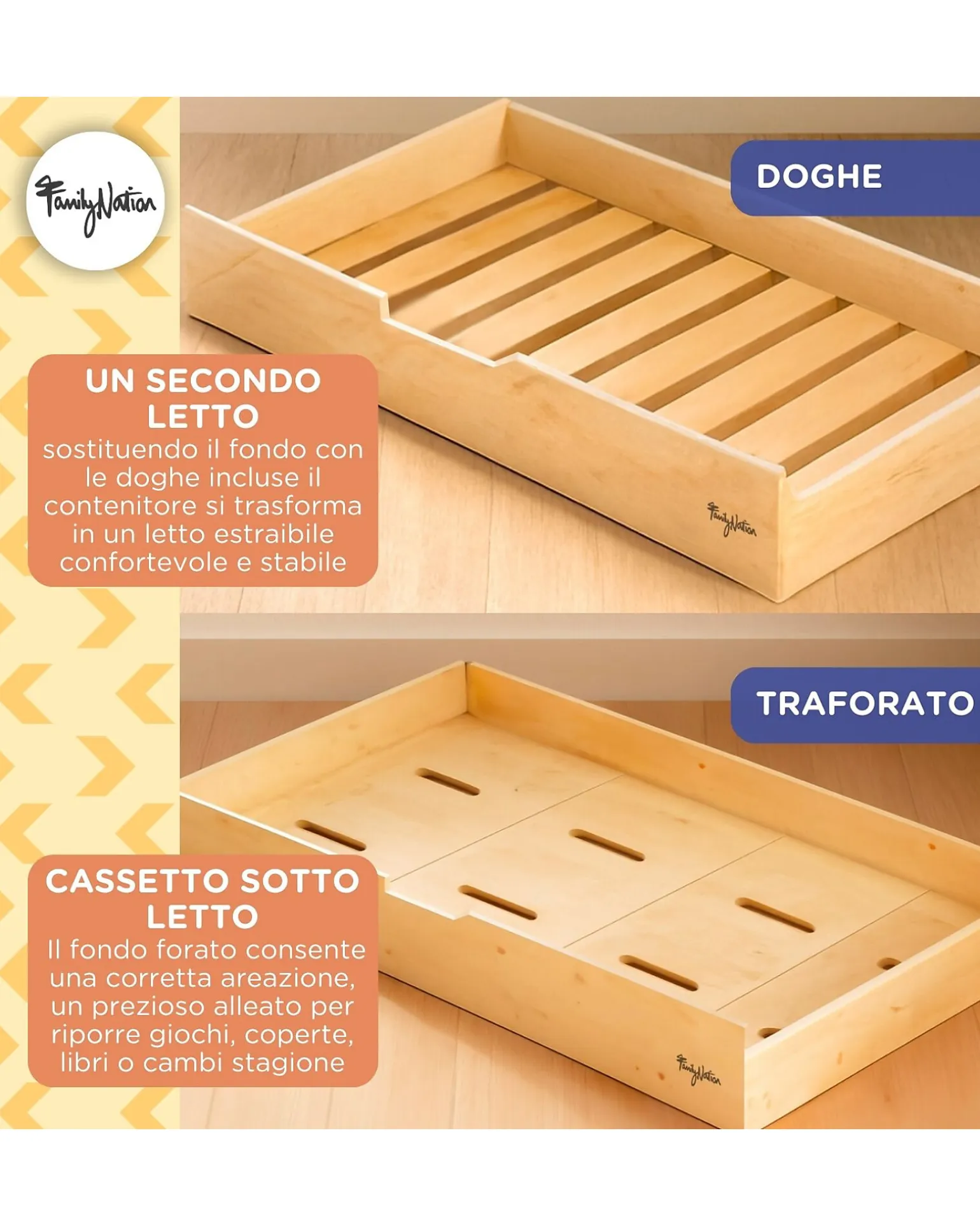 Cassettone/Letto Estraibile Montessori Evi per Letti 200 x 90 cm - Doghe incluse