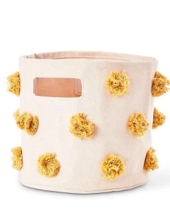 Cesto Portaoggetti - Pom Pom Oro - 20,3cm x 17,8cm - 100% Cotone Naturale