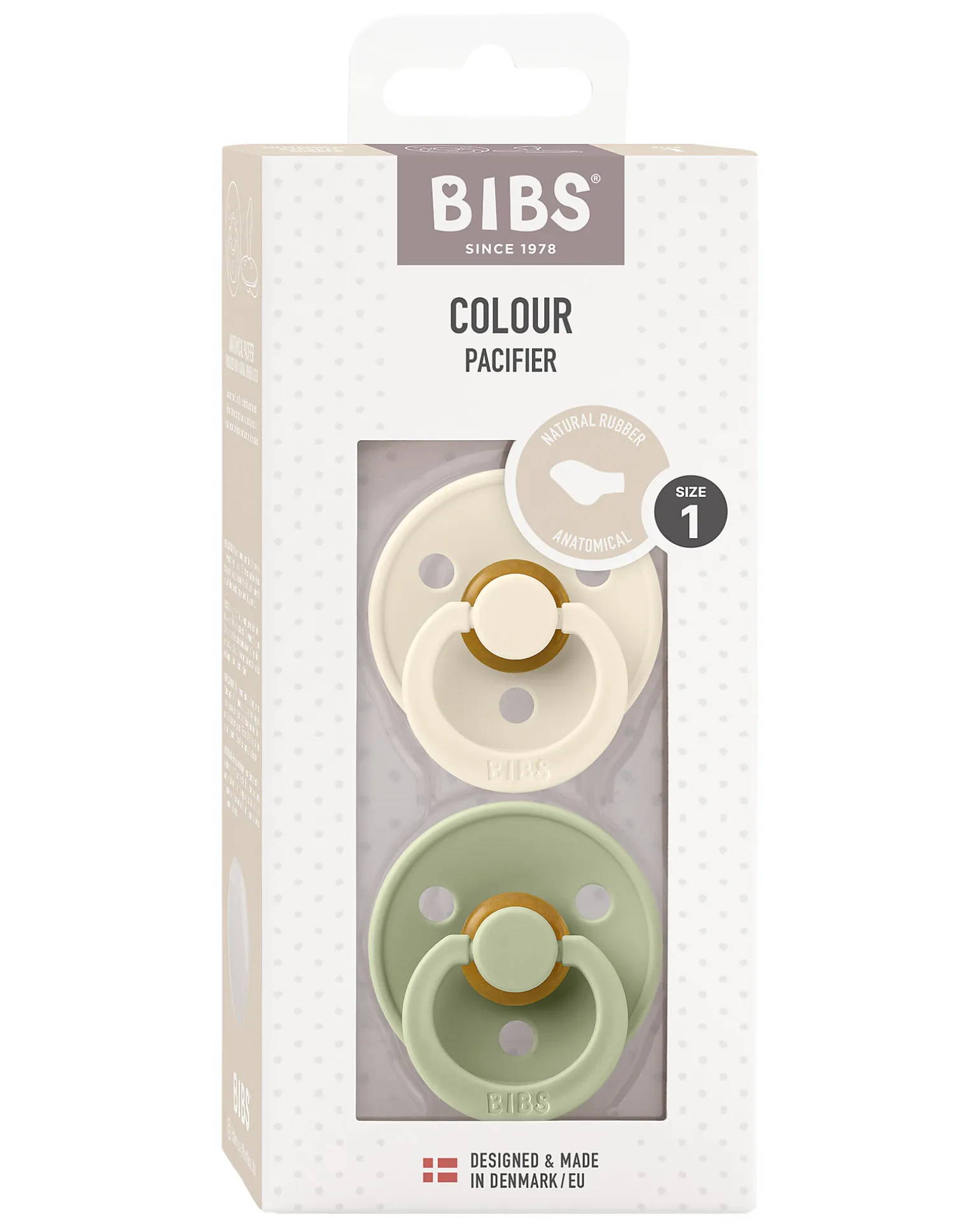 Ciuccio Colour - Tettarella Anatomica in Gomma Naturale - Avorio e Verde Salvia - Senza PBA, PVC e Flatati