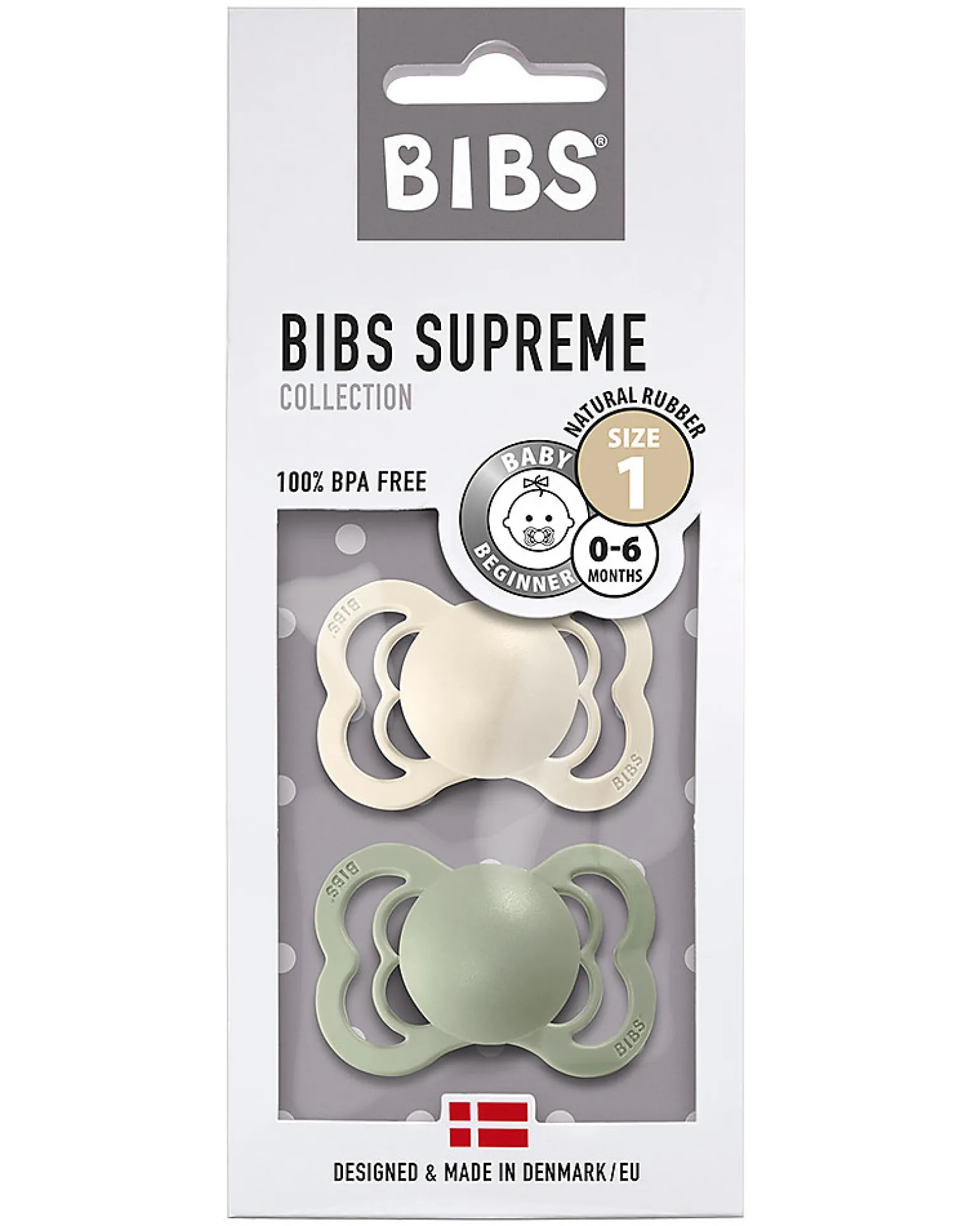 Ciuccio Supreme - Tettarella Simmetrica in Gomma Naturale - Avorio e Verde Salvia - Senza PBA, PVC e Flatati