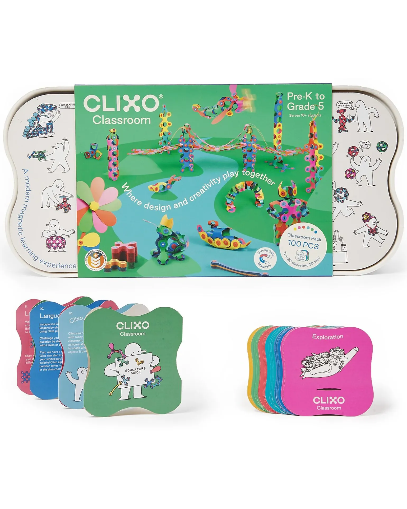 Clixo Classroom - 100 Pezzi - Gioco Magnetico per Apprendimento STEAM - 4+ Anni