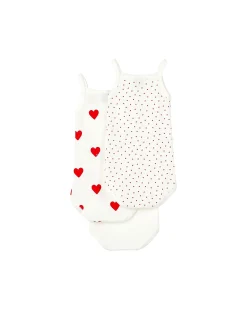 Confezione da 3 Body con Spalline - Bianco/Cuori - 100% Cotone Organico