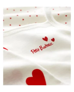 Confezione da 3 Body con Spalline - Bianco/Cuori - 100% Cotone Organico