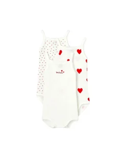 Confezione da 3 Body con Spalline - Bianco/Cuori - 100% Cotone Organico