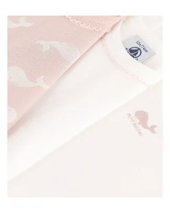 Confezione da 3 Body Manica Corta - Bianco/Rosa - Fantasia Balena - 100% Cotone Organico