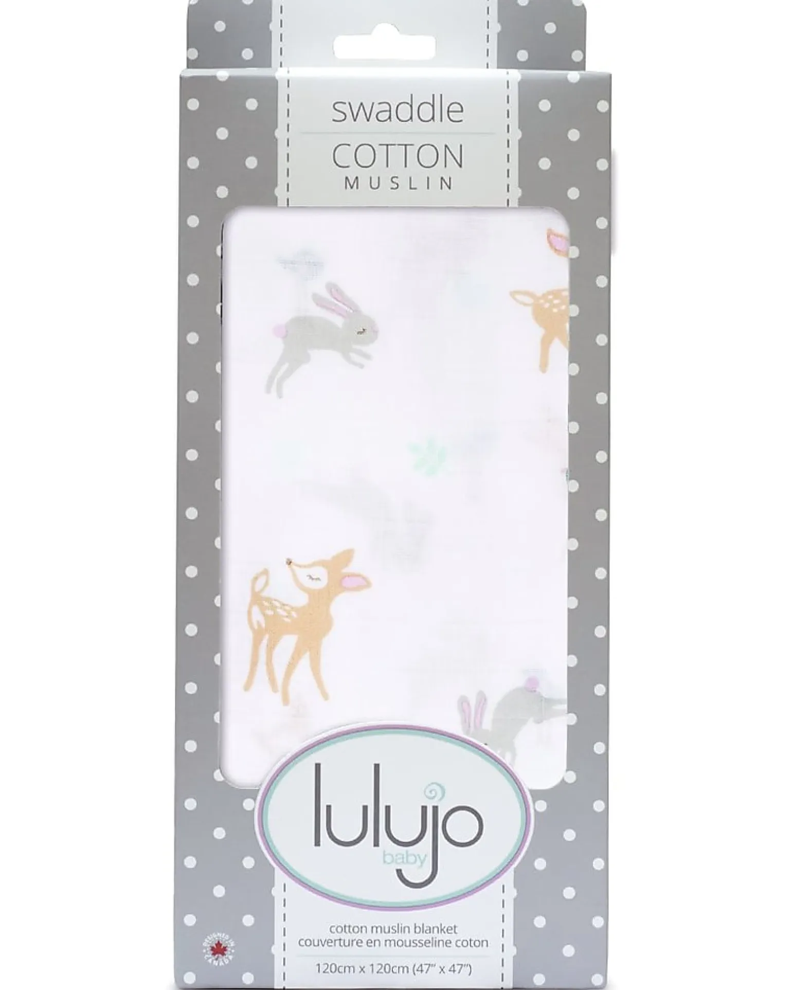 Copertina Swaddle 120 x 120 cm, Cerbiatti e Coniglietti - 100% mussola di cotone