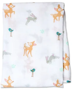 Copertina Swaddle 120 x 120 cm, Cerbiatti e Coniglietti - 100% mussola di cotone