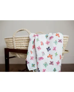 Copertina Swaddle 120 x 120 cm, Farfalle - 100% mussola di cotone