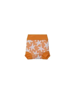 Costumino Contenitivo con Volant - Arancione - Stelle Marine - Tessuto UPF 50+