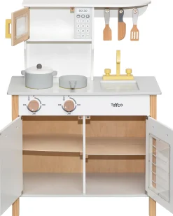 Cucina Giocattolo in Legno - Bianco/Oro - Colori ad Acqua Atossici - 3+ Anni