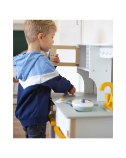 Cucina Giocattolo in Legno - Bianco/Oro - Colori ad Acqua Atossici - 3+ Anni