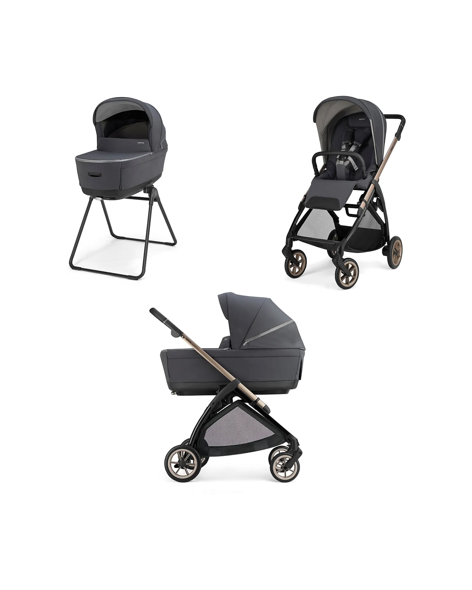 Electa System Quattro DUO - Garage Grey - Passeggino + Culla Standup + Telaio Bronze Black