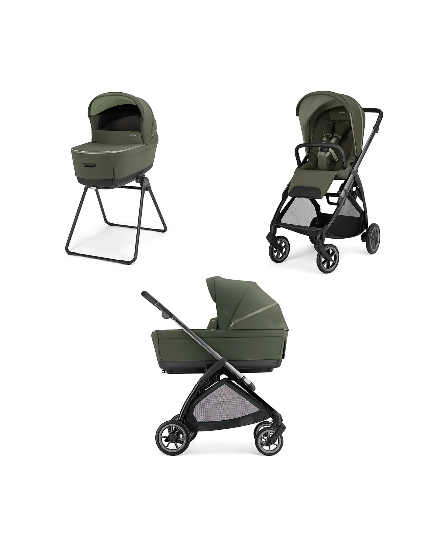 Electa System Quattro DUO - Loft Green - Passeggino + Culla Standup + Telaio Iron Black