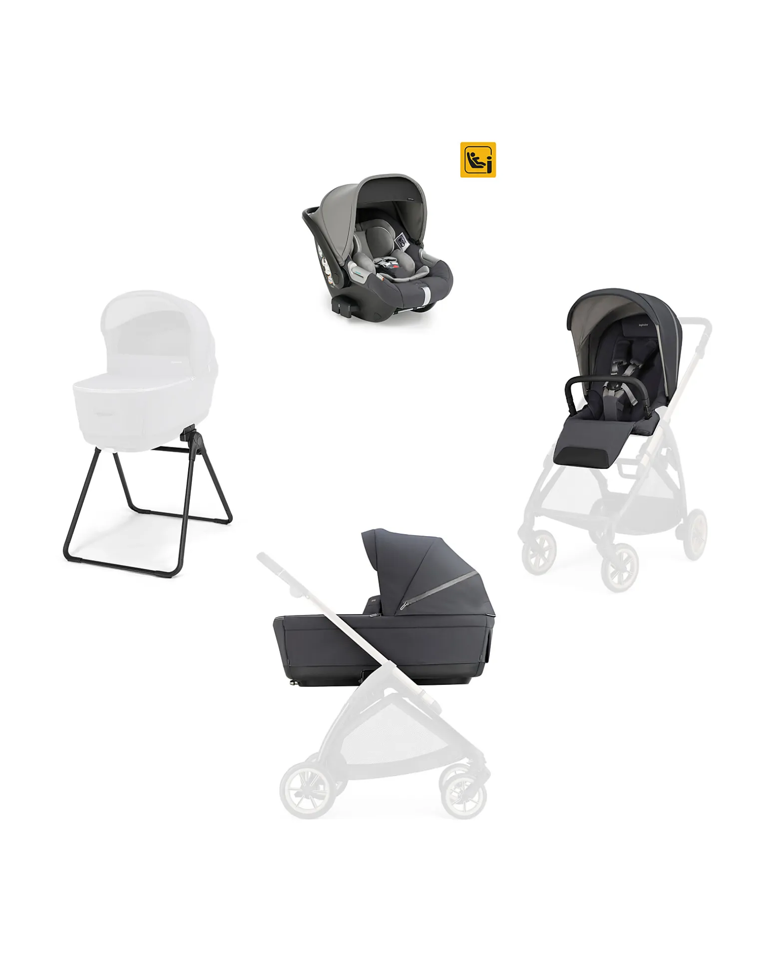Electa System Quattro - Garage Grey - Seduta All Season + Culla Open Up + Standup + Seggiolino Auto Darwin Recline