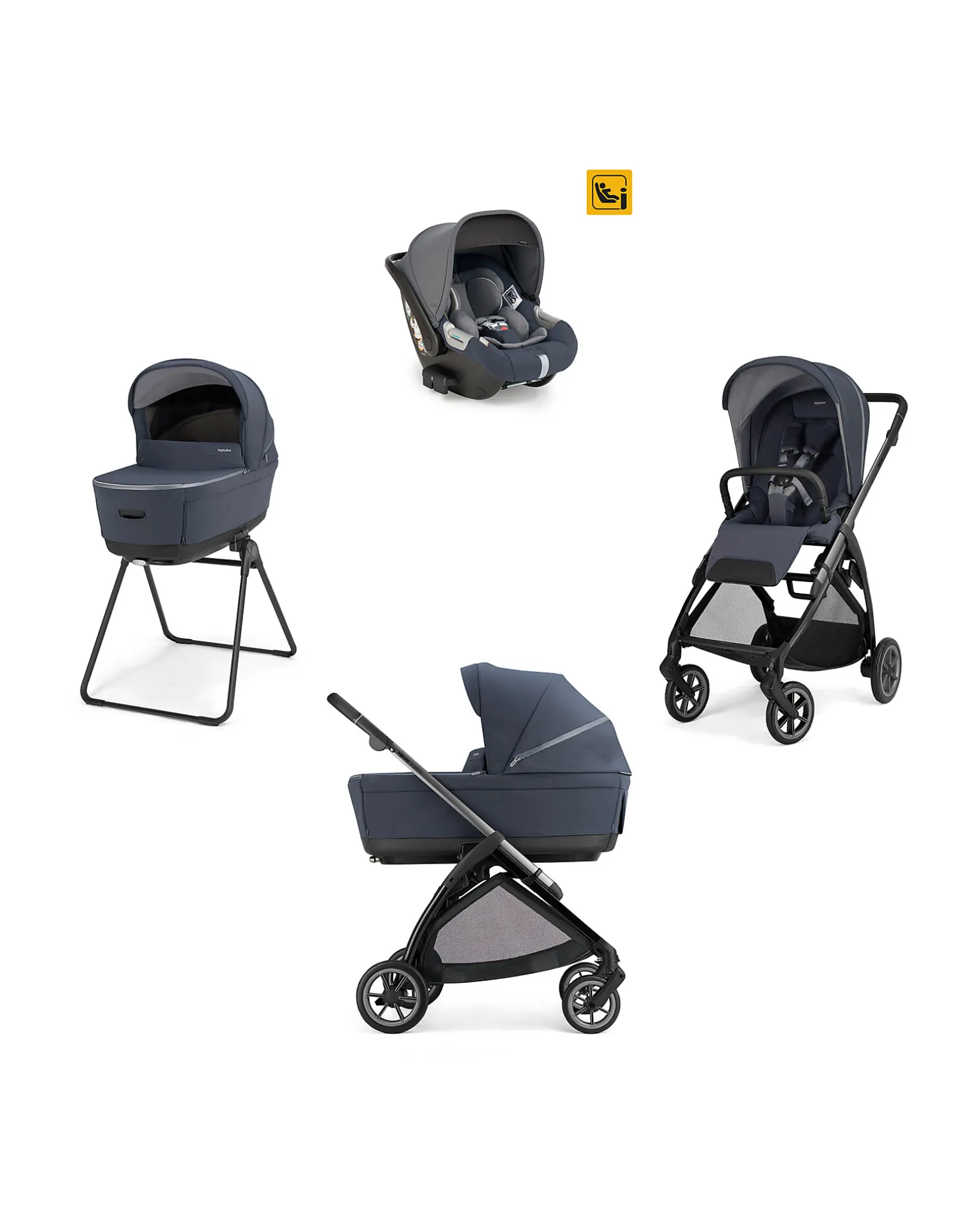 Electa System Quattro - Rooftop Blue - Passeggino + Culla Standup + Seggiolino Auto Darwin Infant I-Size + Telaio Iron Black
