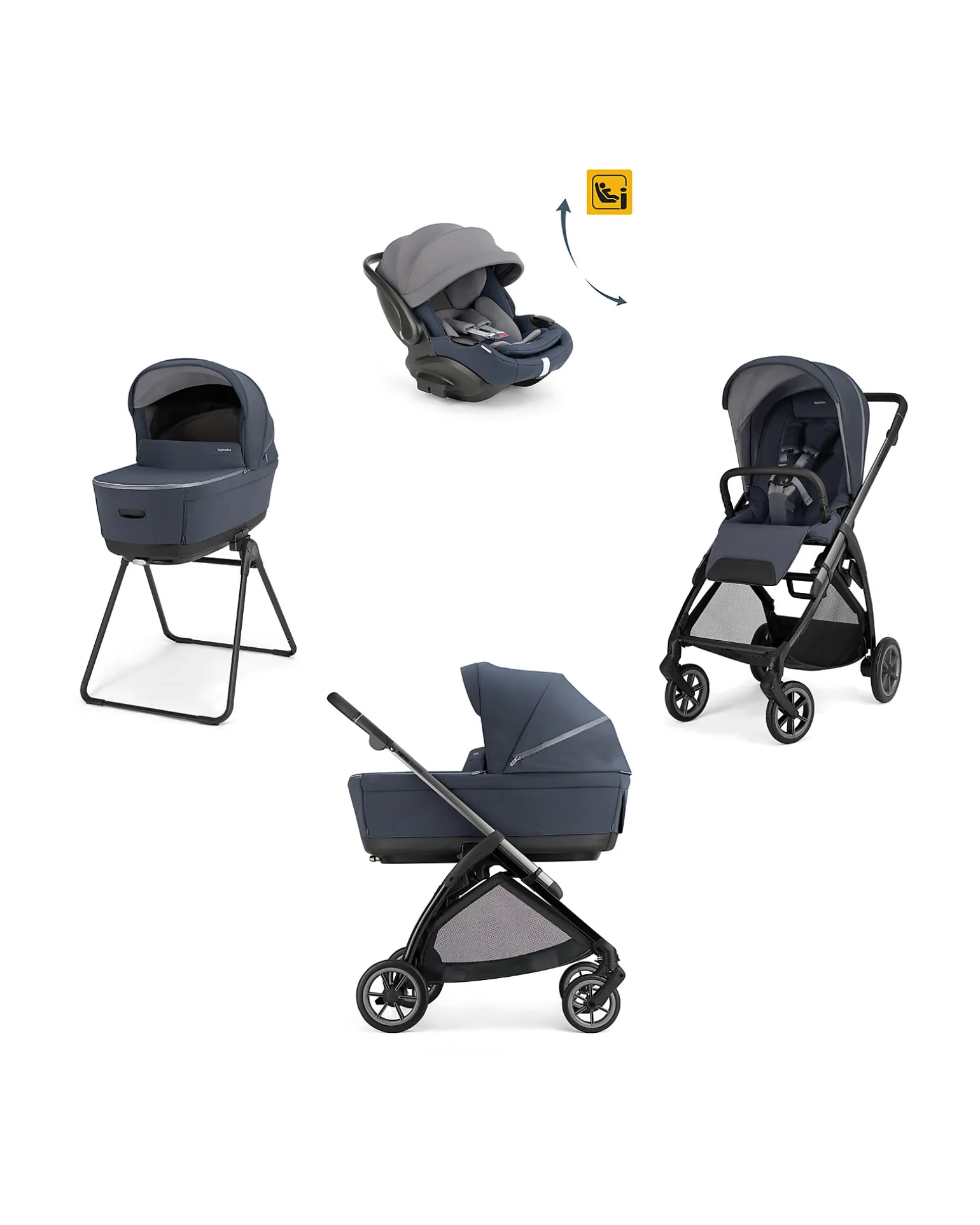Electa System Quattro - Rooftop Blue - Passeggino + Culla Standup + Seggiolino Auto Darwin Recline EVO + Telaio Iron Black