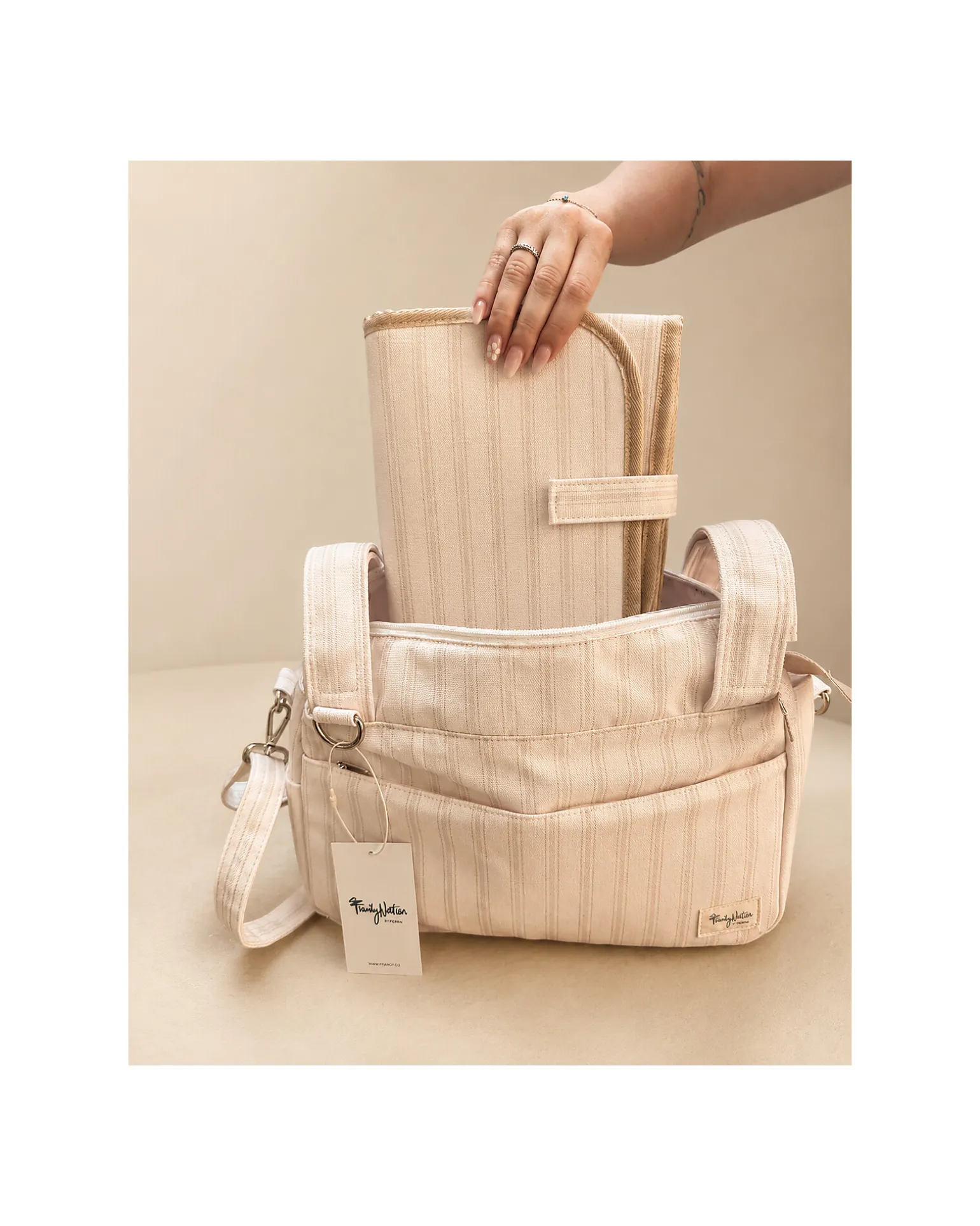Fasciatoio da Viaggio - Righe - Beige - Impermeabile e Pieghevole