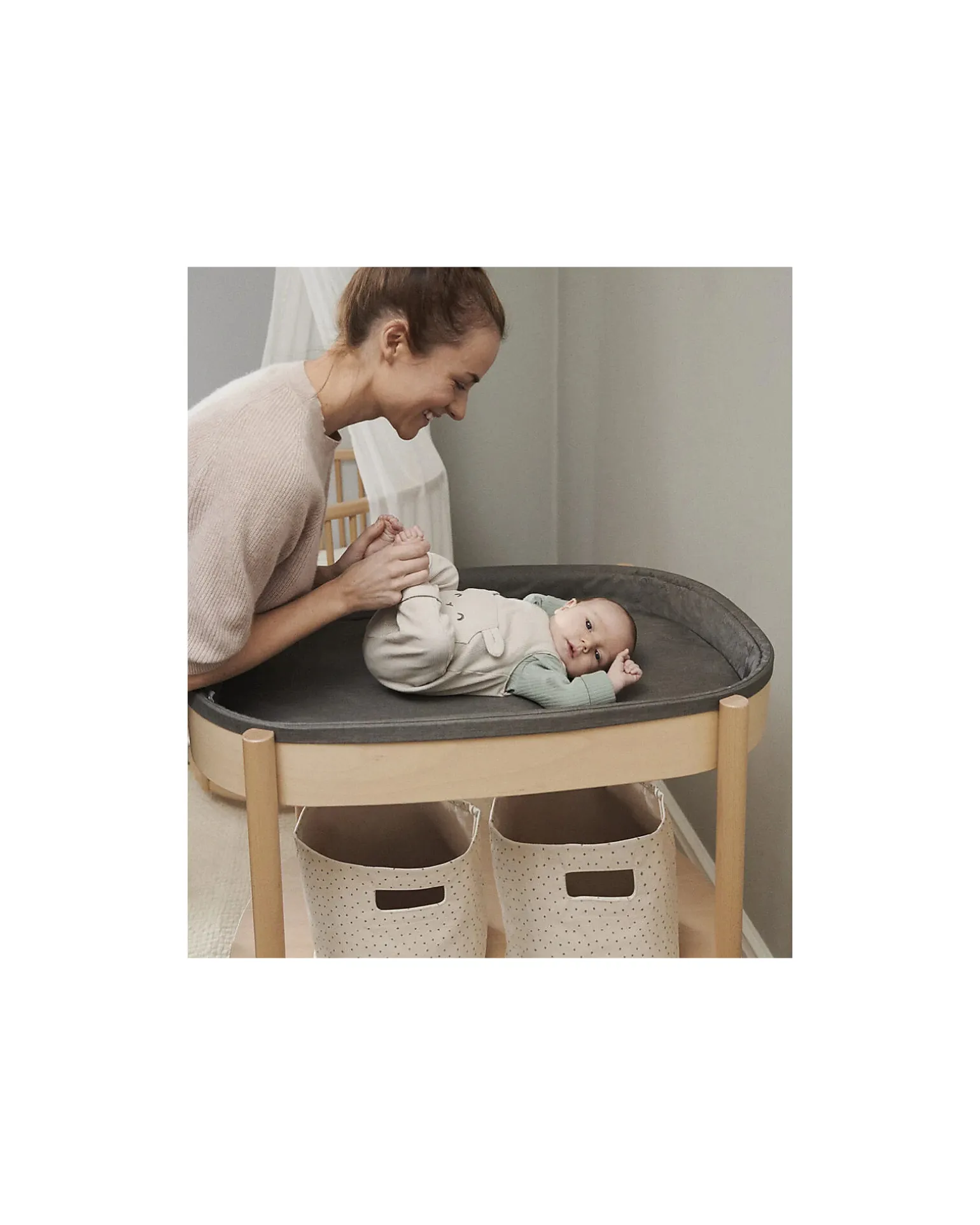 Fasciatoio Sleepi Ovale - Naturale - Materassino Imbottito Incluso - Realizzato con Legno di Faggio