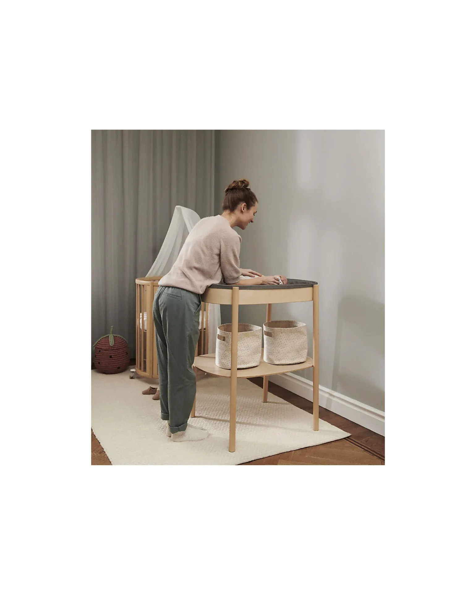 Fasciatoio Sleepi Ovale - Naturale - Materassino Imbottito Incluso - Realizzato con Legno di Faggio