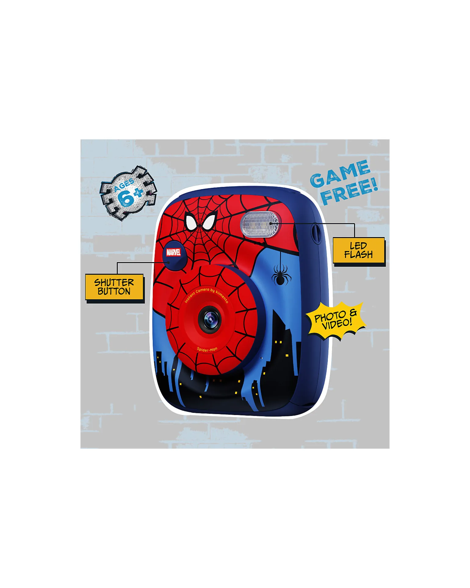 Fotocamera Istantanea Digitale Kiimento - Spider-Man - Stampa Ink-Free - Dai 8 Anni
