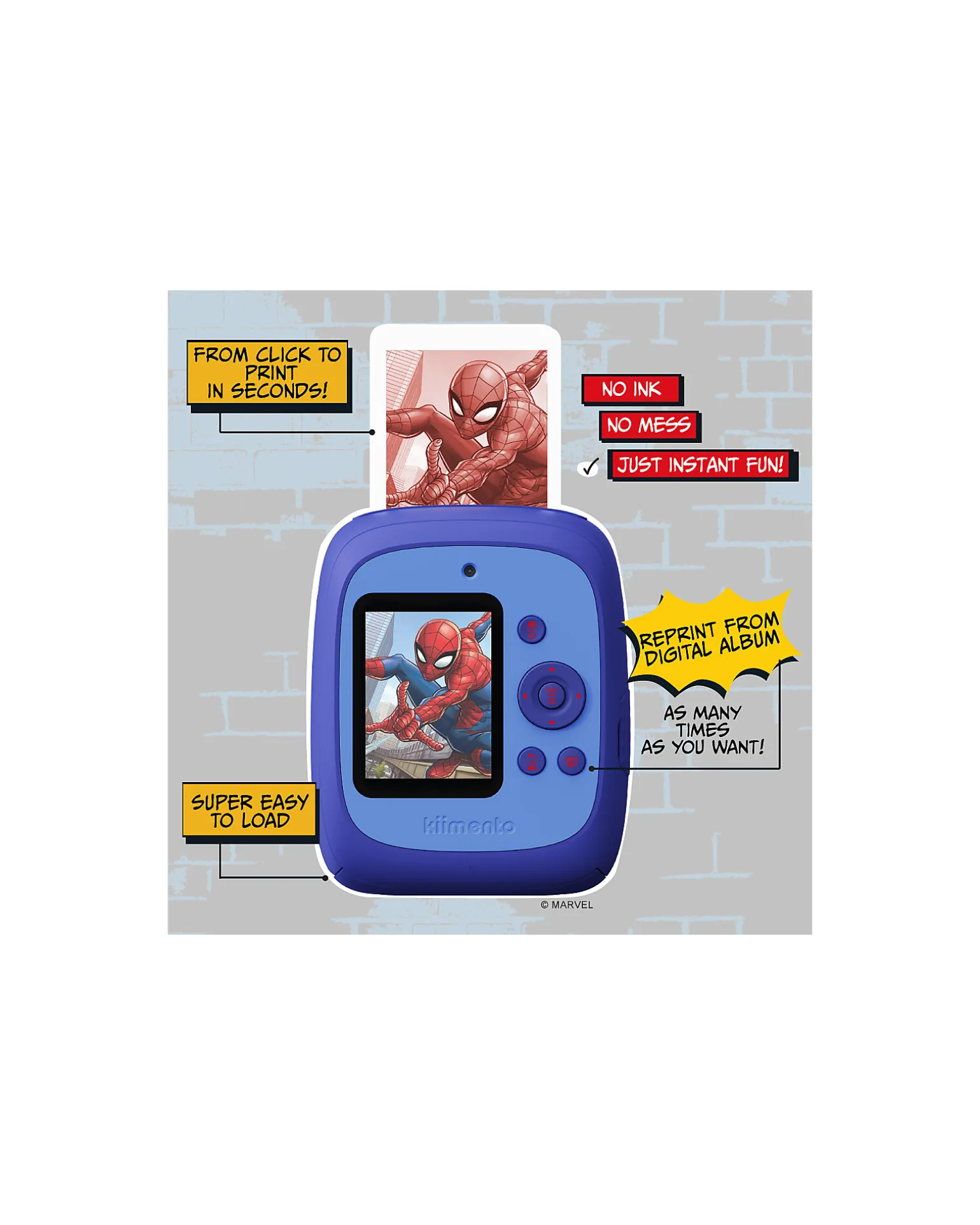 Fotocamera Istantanea Digitale Kiimento - Spider-Man - Stampa Ink-Free - Dai 8 Anni