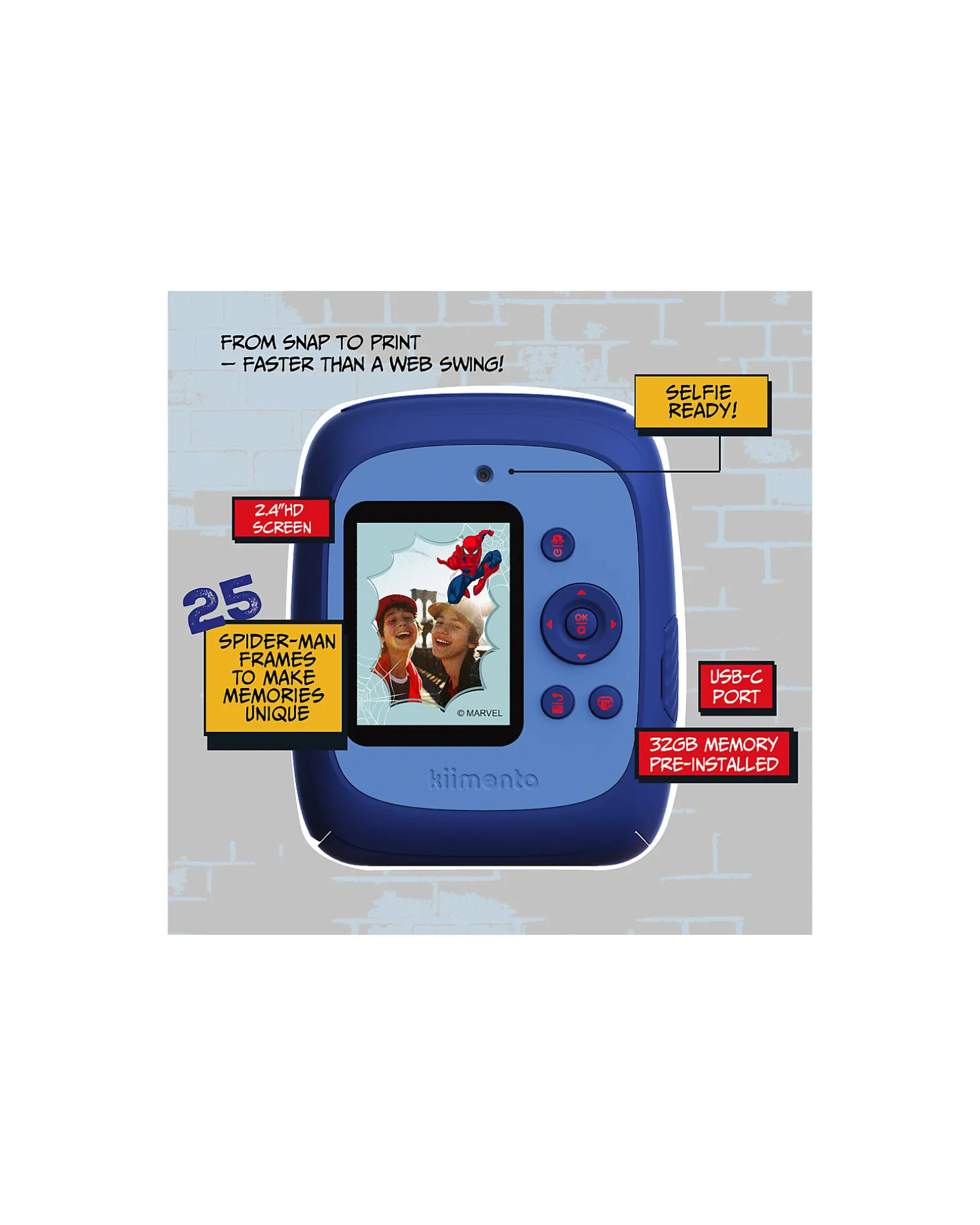 Fotocamera Istantanea Digitale Kiimento - Spider-Man - Stampa Ink-Free - Dai 8 Anni