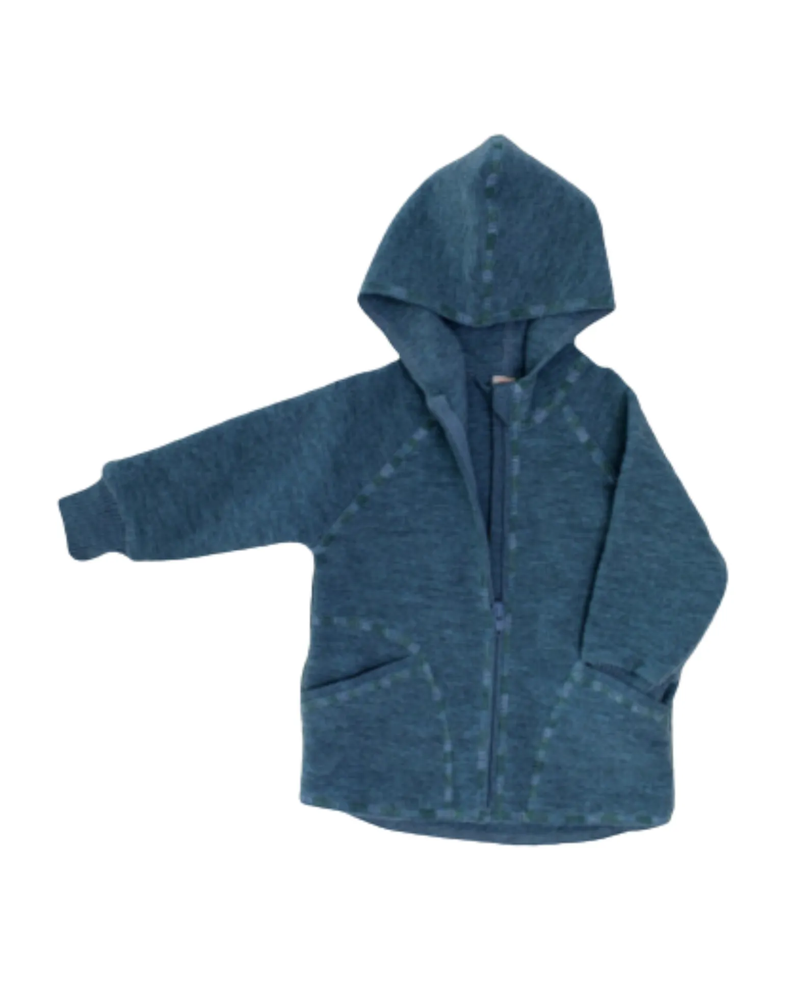 Giacca con Cappuccio - Blu Oceanico - 100% Lana Vergine