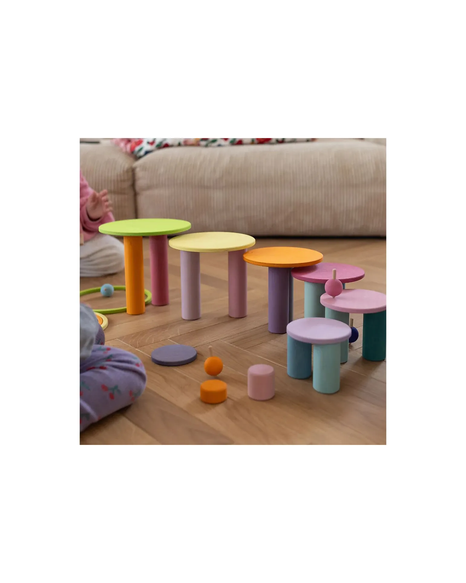 Gioco in Legno Anelli e Cerchi Concentrici - Pastello - 20 pezzi
