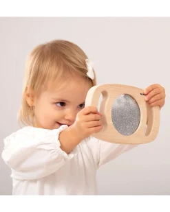 Gioco Sensoriale in Legno di Gomma FSC - Easy Hold - con Pannello Glitterato - Argento - 12m+