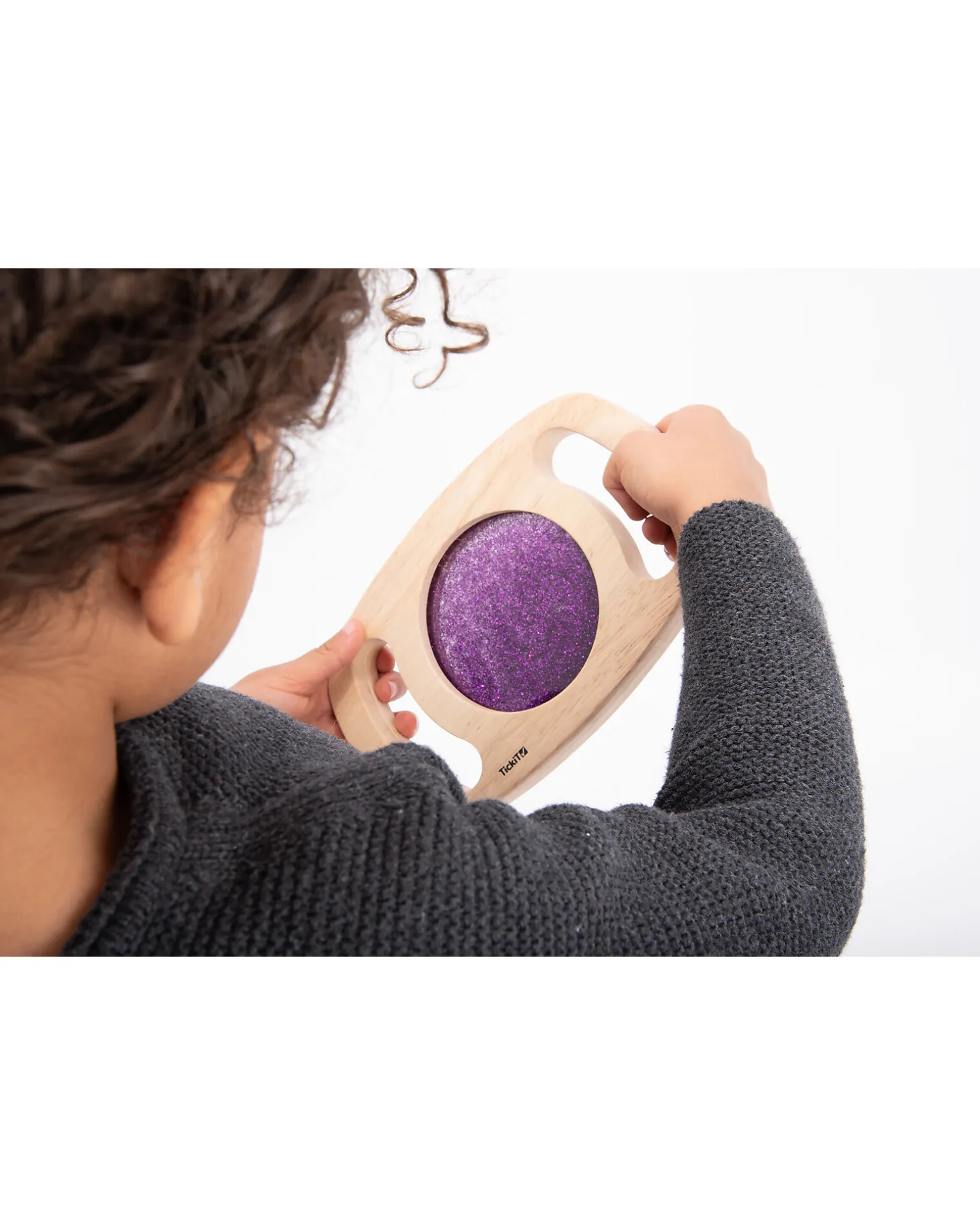 Gioco Sensoriale in Legno di Gomma FSC - Easy Hold - con Pannello Glitterato - Viola - 12m+
