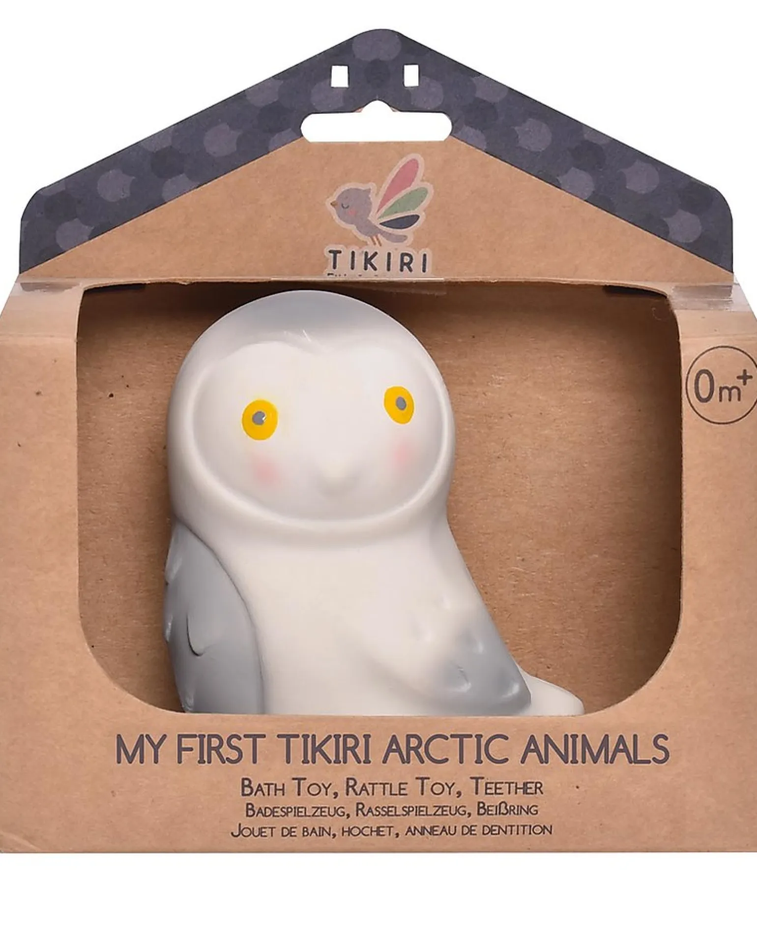 3-in-1 Sonaglio Gufo delle Nevi, Massaggiagengive, Gioco da Bagno, My First Arctic Animals - 100% Caucciù Naturale