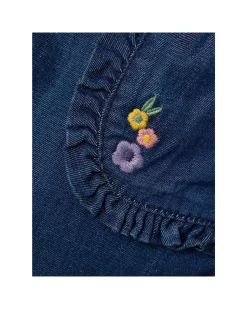 Jeans - Dark Blue Denim - Tasche Frontali con Volant e Ricamo