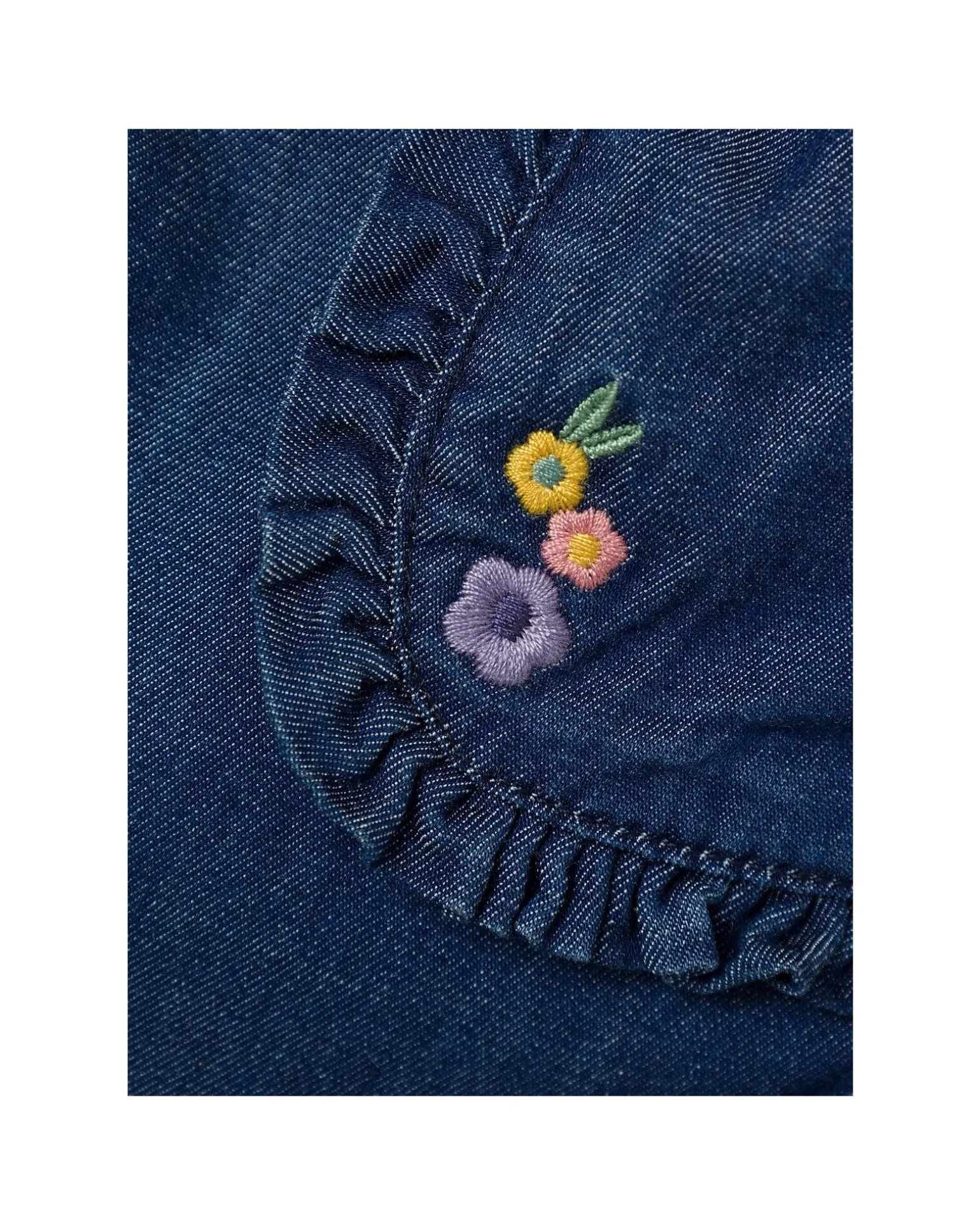 Jeans - Dark Blue Denim - Tasche Frontali con Volant e Ricamo