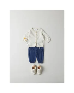 Jeans - Dark Blue Denim - Tasche Frontali con Volant e Ricamo