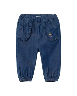 Jeans - Dark Blue Denim - Tasche Frontali con Volant e Ricamo