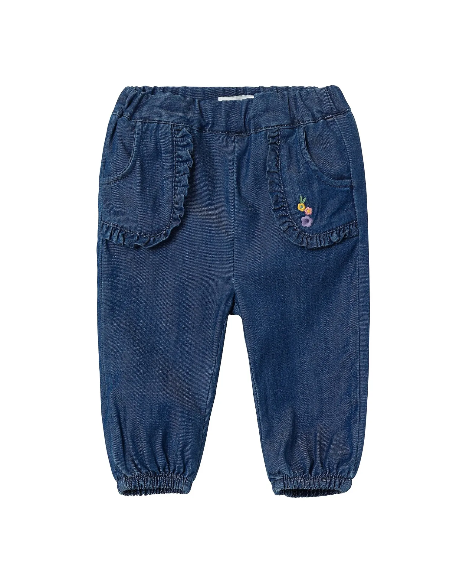 Jeans - Dark Blue Denim - Tasche Frontali con Volant e Ricamo