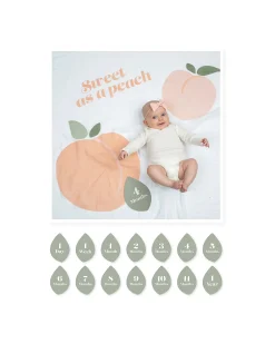 Kit Primo Anno Sweet as a Peach - Copertina Swaddle in Mussola di Cotone + 14 Cards - Per I Bebè più Social