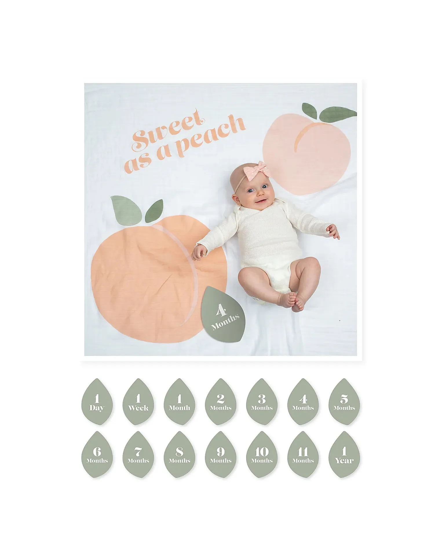 Kit Primo Anno Sweet as a Peach - Copertina Swaddle in Mussola di Cotone + 14 Cards - Per I Bebè più Social