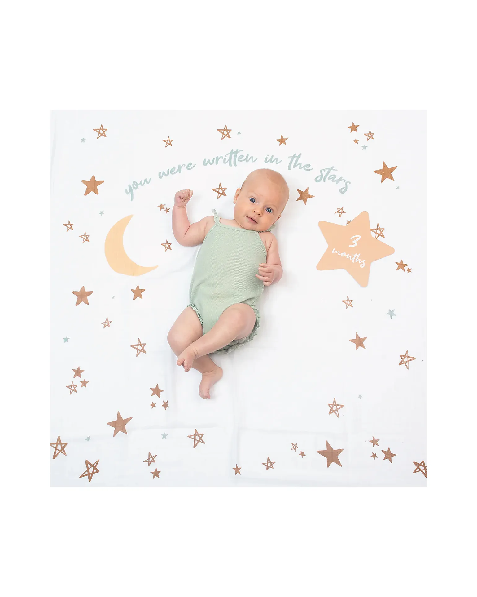 Kit Primo Anno Written in the Stars - Copertina Swaddle in Mussola di Cotone + 14 Cards - Per I Bebè più Social