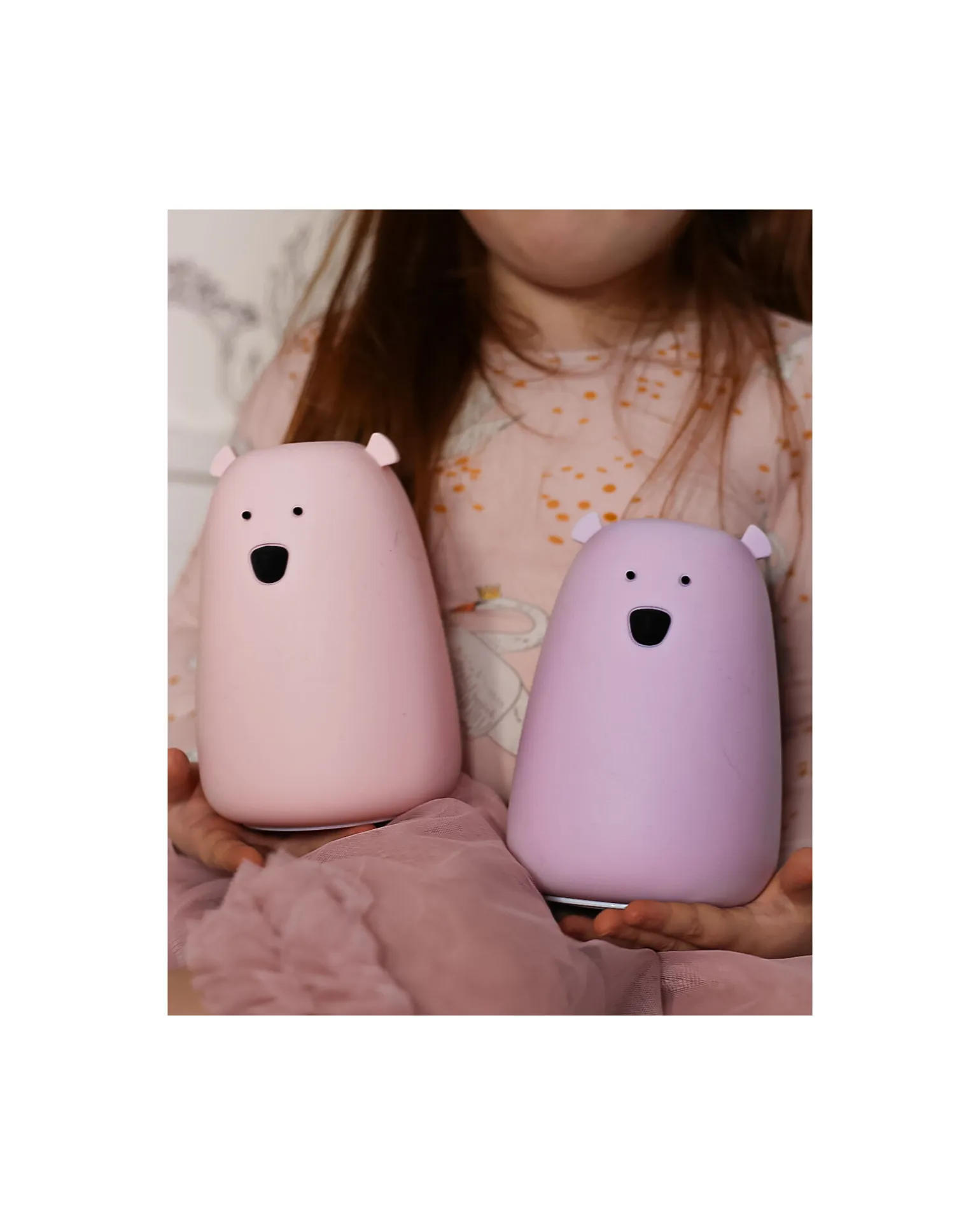 Lampada da Notte Orsetto - Rosa - Morbido Silicone - 16x10.7 cm